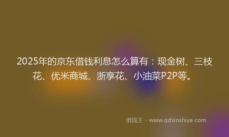 2025年的京东借钱利息怎么算有：现金树、三枝花、优米商城、浙享花、小油菜P2P等。