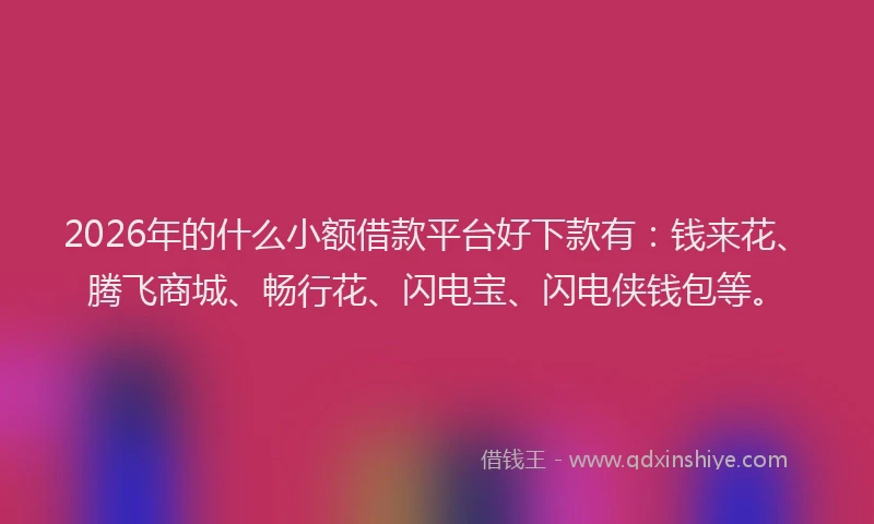 2026年的什么小额借款平台好下款有：钱来花、腾飞商城、畅行花、闪电宝、闪电侠钱包等。