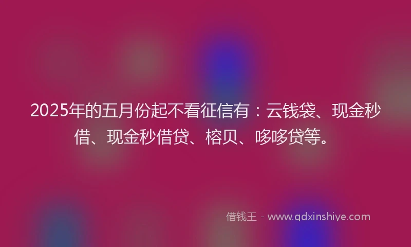 2025年的五月份起不看征信有:云钱袋、现金秒借、现金秒借贷、榕贝、哆哆贷等。