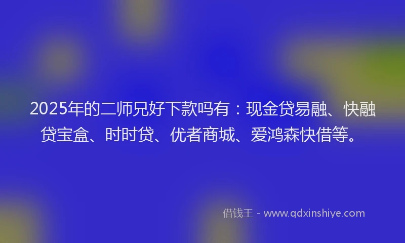 2025年的二师兄好下款吗有:现金贷易融、快融贷宝盒、时时贷、优者商城、爱鸿森快借等。
