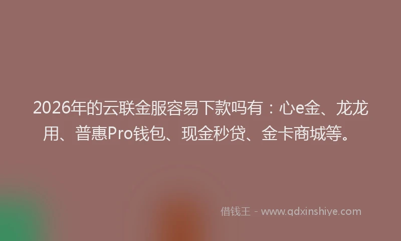 2026年的云联金服容易下款吗有：心e金、龙龙用、普惠Pro钱包、现金秒贷、金卡商城等。