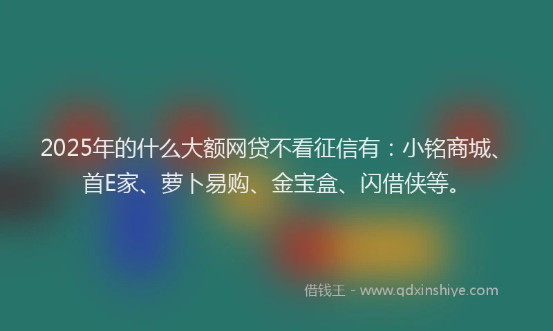 2025年的什么大额网贷不看征信有:小铭商城、首E家、萝卜易购、金宝盒、闪借侠等。