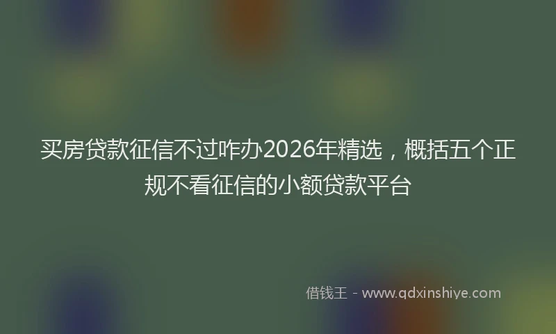 买房贷款征信不过咋办2026年精选，概括五个正规不看征信的小额贷款平台