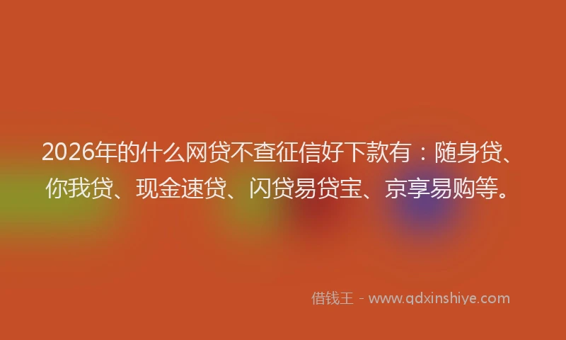 2026年的什么网贷不查征信好下款有：随身贷、你我贷、现金速贷、闪贷易贷宝、京享易购等。