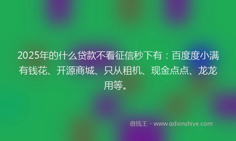2025年的什么贷款不看征信秒下有:百度度小满有钱花、开源商城、只从租机、现金点点、龙龙用等。