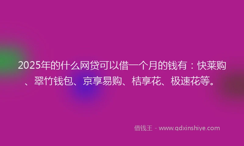 2025年的什么网贷可以借一个月的钱有：快莱购、翠竹钱包、京享易购、桔享花、极速花等。