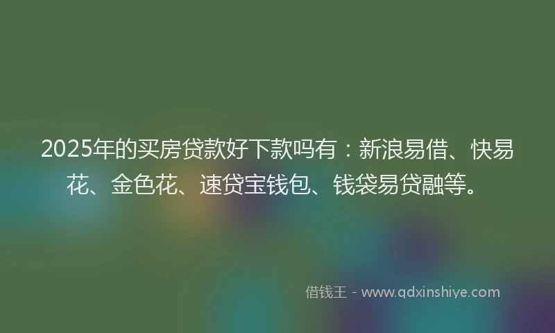 2025年的买房贷款好下款吗有：新浪易借、快易花、金色花、速贷宝钱包、钱袋易贷融等。