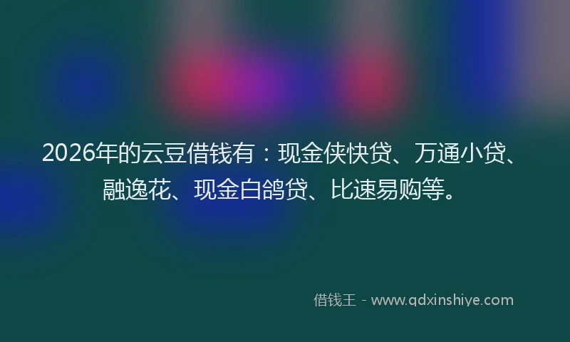 2026年的云豆借钱有：现金侠快贷、万通小贷、融逸花、现金白鸽贷、比速易购等。