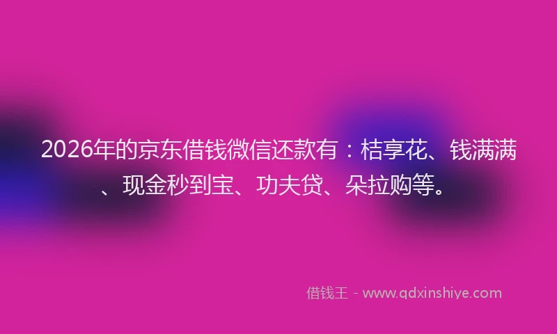 2026年的京东借钱微信还款有：桔享花、钱满满、现金秒到宝、功夫贷、朵拉购等。