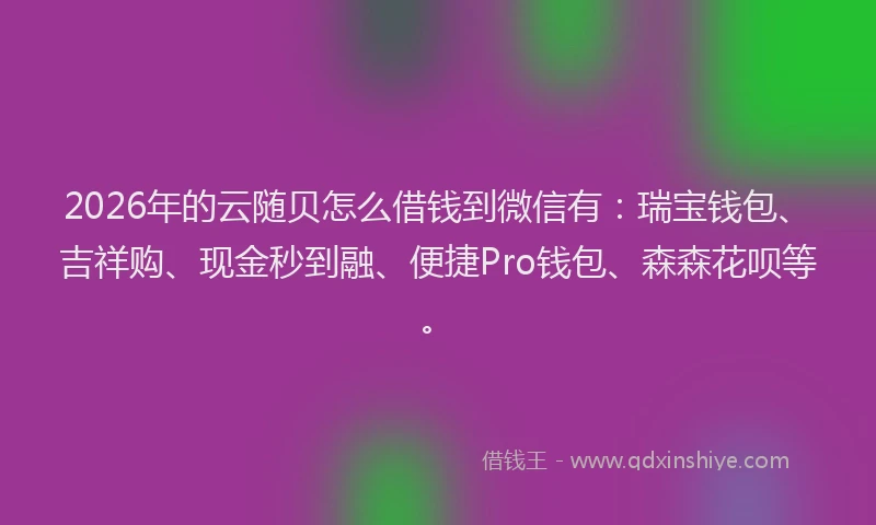 2026年的云随贝怎么借钱到微信有：瑞宝钱包、吉祥购、现金秒到融、便捷Pro钱包、森森花呗等。