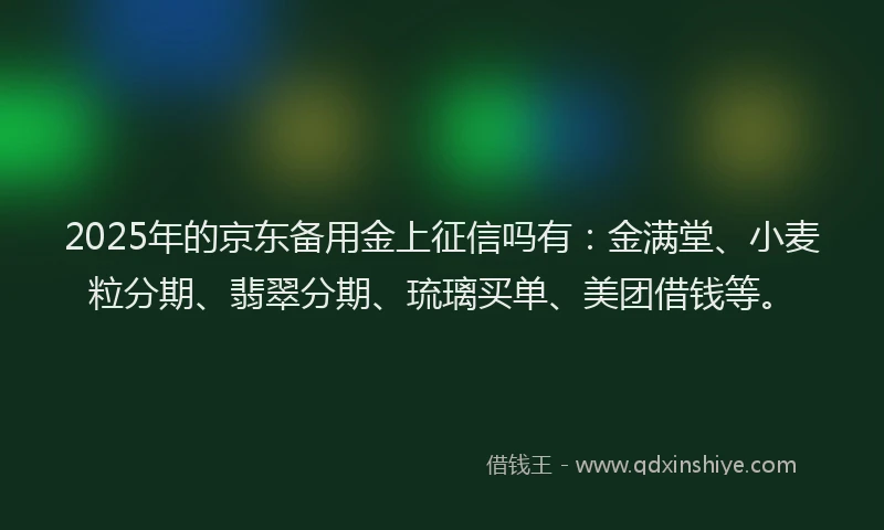 2025年的京东备用金上征信吗有：金满堂、小麦粒分期、翡翠分期、琉璃买单、美团借钱等。