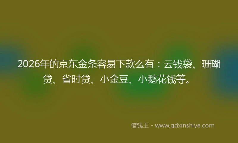 2026年的京东金条容易下款么有:云钱袋、珊瑚贷、省时贷、小金豆、小鹅花钱等。