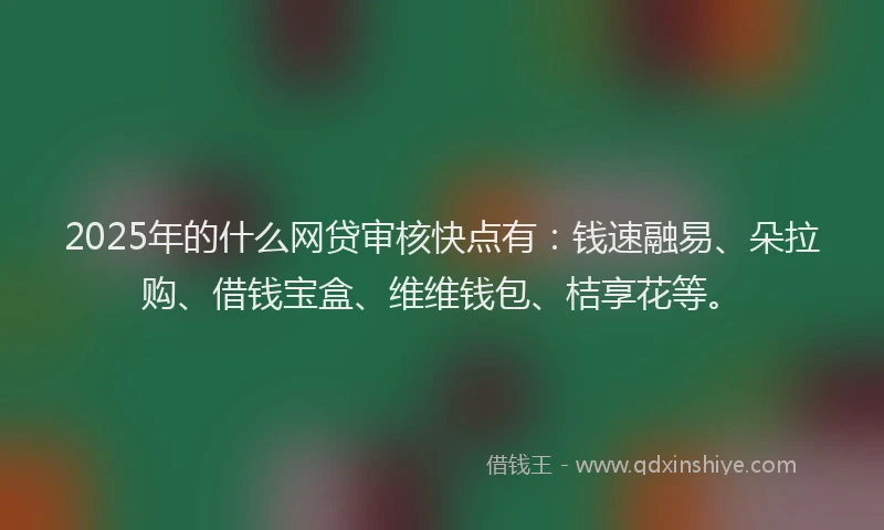 2025年的什么网贷审核快点有：钱速融易、朵拉购、借钱宝盒、维维钱包、桔享花等。