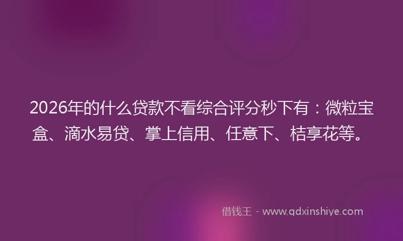 2026年的什么贷款不看综合评分秒下有：微粒宝盒、滴水易贷、掌上信用、任意下、桔享花等。