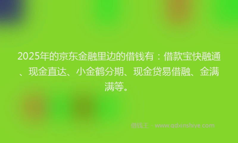 2025年的京东金融里边的借钱有：借款宝快融通、现金直达、小金鹤分期、现金贷易借融、金满满等。