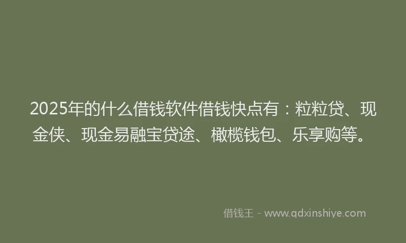 2025年的什么借钱软件借钱快点有:粒粒贷、现金侠、现金易融宝贷途、橄榄钱包、乐享购等。