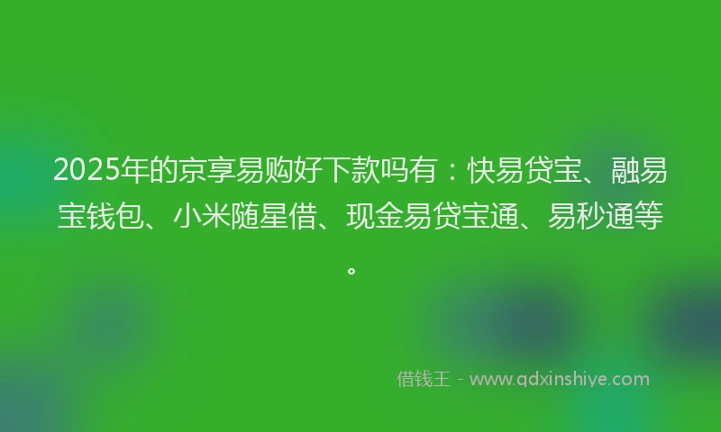 2025年的京享易购好下款吗有：快易贷宝、融易宝钱包、小米随星借、现金易贷宝通、易秒通等。