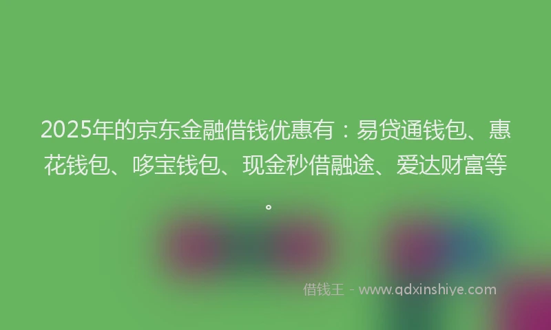 2025年的京东金融借钱优惠有：易贷通钱包、惠花钱包、哆宝钱包、现金秒借融途、爱达财富等。