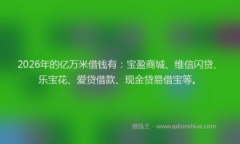2026年的亿万米借钱有：宝盈商城、维信闪贷、乐宝花、爱贷借款、现金贷易借宝等。