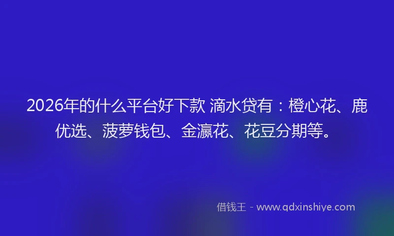 2026年的什么平台好下款 滴水贷有：橙心花、鹿优选、菠萝钱包、金瀛花、花豆分期等。