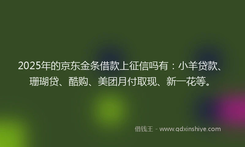 2025年的京东金条借款上征信吗有：小羊贷款、珊瑚贷、酷购、美团月付取现、新一花等。