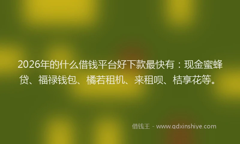 2026年的什么借钱平台好下款最快有:现金蜜蜂贷、福禄钱包、橘若租机、来租呗、桔享花等。