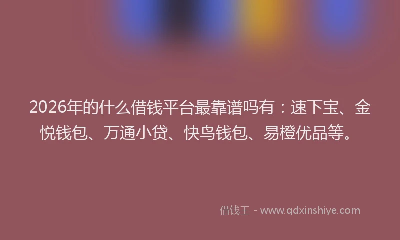 2026年的什么借钱平台最靠谱吗有：速下宝、金悦钱包、万通小贷、快鸟钱包、易橙优品等。