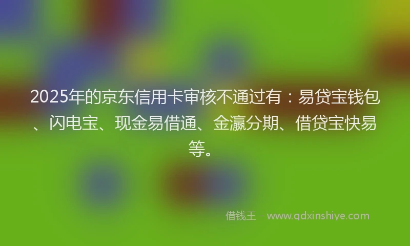 2025年的京东信用卡审核不通过有：易贷宝钱包、闪电宝、现金易借通、金瀛分期、借贷宝快易等。