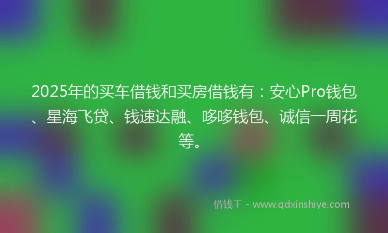 2025年的买车借钱和买房借钱有:安心Pro钱包、星海飞贷、钱速达融、哆哆钱包、诚信一周花等。