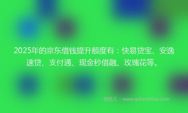 2025年的京东借钱提升额度有:快易贷宝、安逸速贷、支付通、现金秒借融、玫瑰花等。