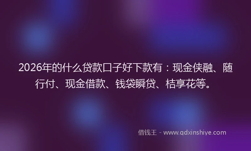 2026年的什么贷款口子好下款有：现金侠融、随行付、现金借款、钱袋瞬贷、桔享花等。
