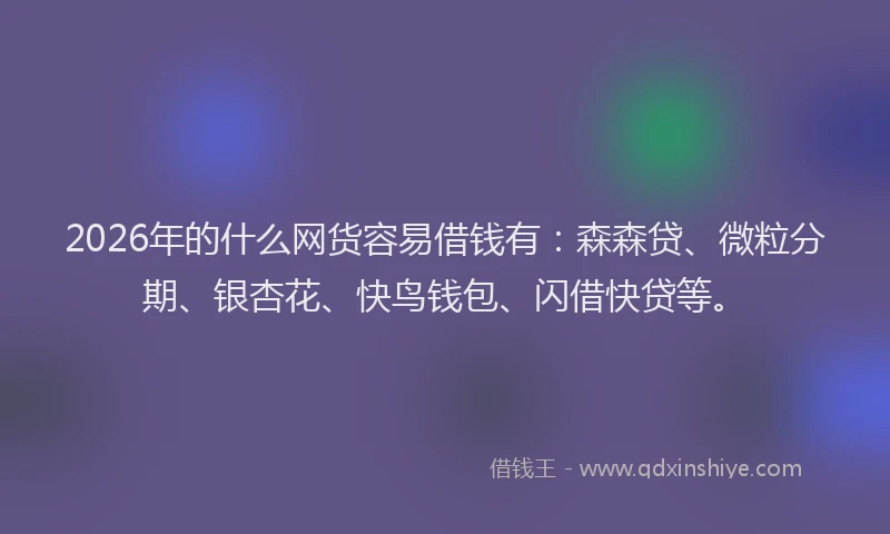 2026年的什么网货容易借钱有：森森贷、微粒分期、银杏花、快鸟钱包、闪借快贷等。