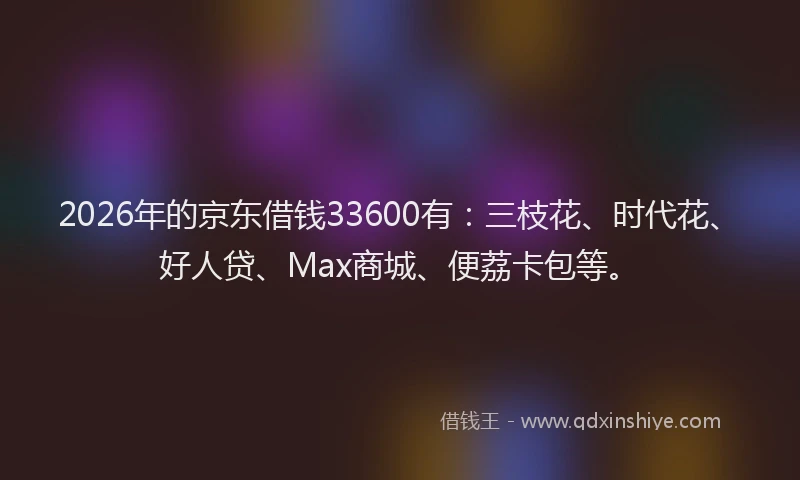 2026年的京东借钱33600有:三枝花、时代花、好人贷、Max商城、便荔卡包等。