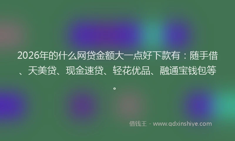 2026年的什么网贷金额大一点好下款有：随手借、天美贷、现金速贷、轻花优品、融通宝钱包等。