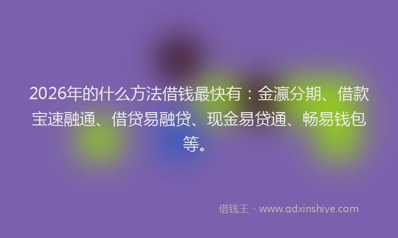 2026年的什么方法借钱最快有：金瀛分期、借款宝速融通、借贷易融贷、现金易贷通、畅易钱包等。