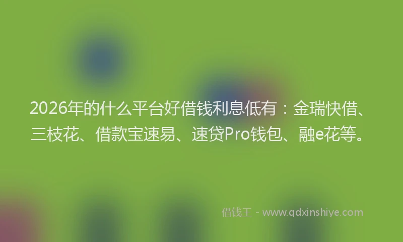 2026年的什么平台好借钱利息低有：金瑞快借、三枝花、借款宝速易、速贷Pro钱包、融e花等。