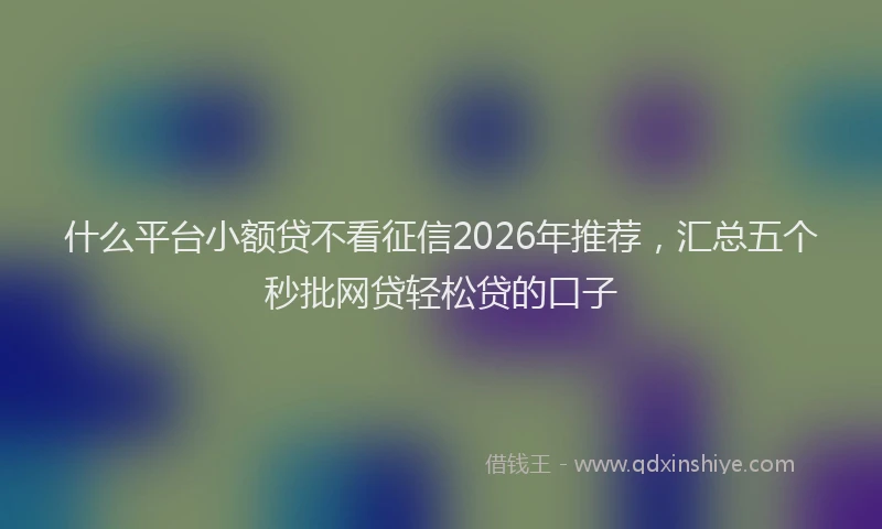 什么平台小额贷不看征信2026年推荐，汇总五个秒批网贷轻松贷的口子