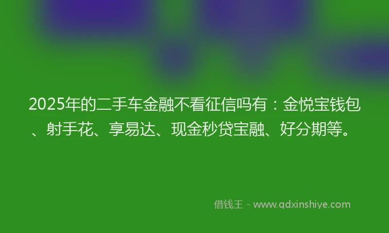 2025年的二手车金融不看征信吗有:金悦宝钱包、射手花、享易达、现金秒贷宝融、好分期等。