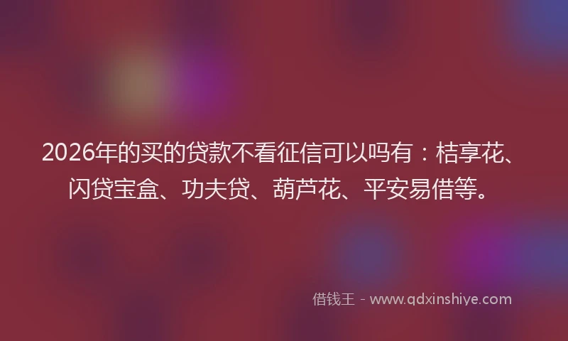 2026年的买的贷款不看征信可以吗有：桔享花、闪贷宝盒、功夫贷、葫芦花、平安易借等。