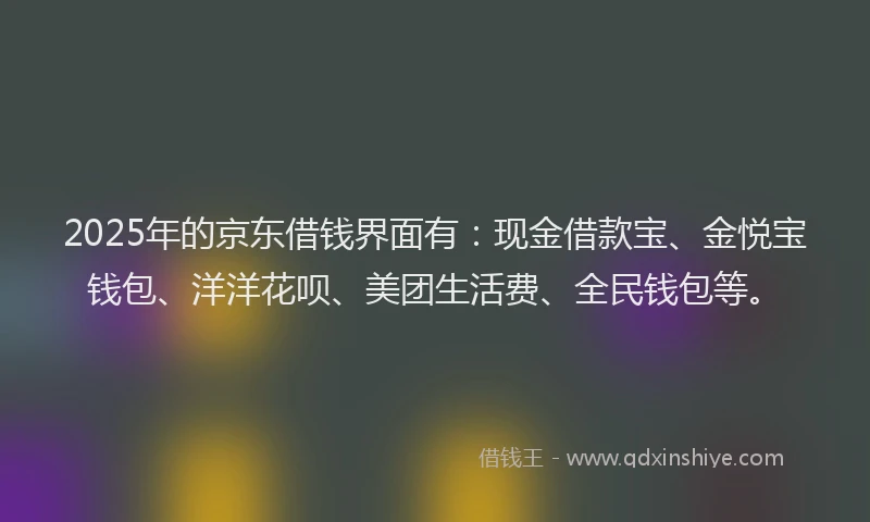2025年的京东借钱界面有：现金借款宝、金悦宝钱包、洋洋花呗、美团生活费、全民钱包等。