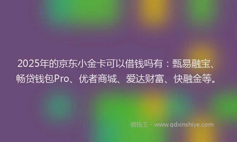 2025年的京东小金卡可以借钱吗有:甄易融宝、畅贷钱包Pro、优者商城、爱达财富、快融金等。