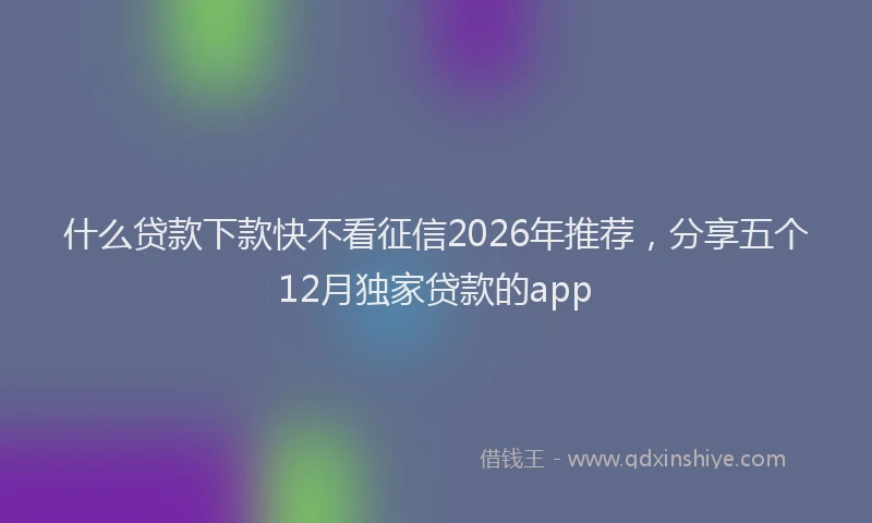 什么贷款下款快不看征信2026年推荐，分享五个12月独家贷款的app