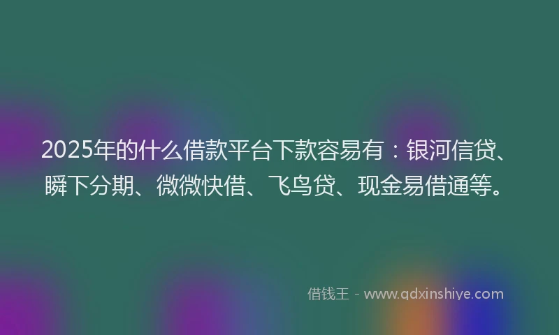 2025年的什么借款平台下款容易有:银河信贷、瞬下分期、微微快借、飞鸟贷、现金易借通等。
