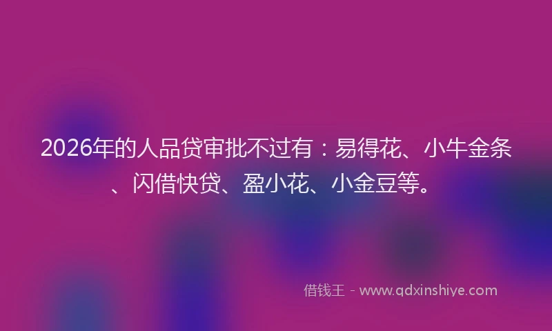 2026年的人品贷审批不过有：易得花、小牛金条、闪借快贷、盈小花、小金豆等。