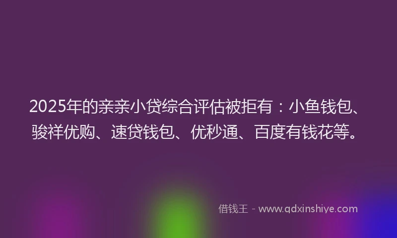 2025年的亲亲小贷综合评估被拒有:小鱼钱包、骏祥优购、速贷钱包、优秒通、百度有钱花等。