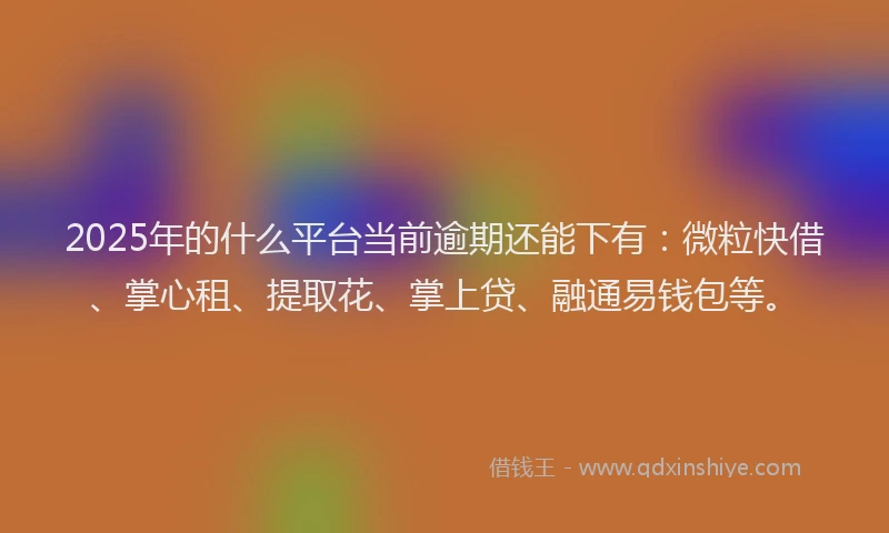 2025年的什么平台当前逾期还能下有:微粒快借、掌心租、提取花、掌上贷、融通易钱包等。