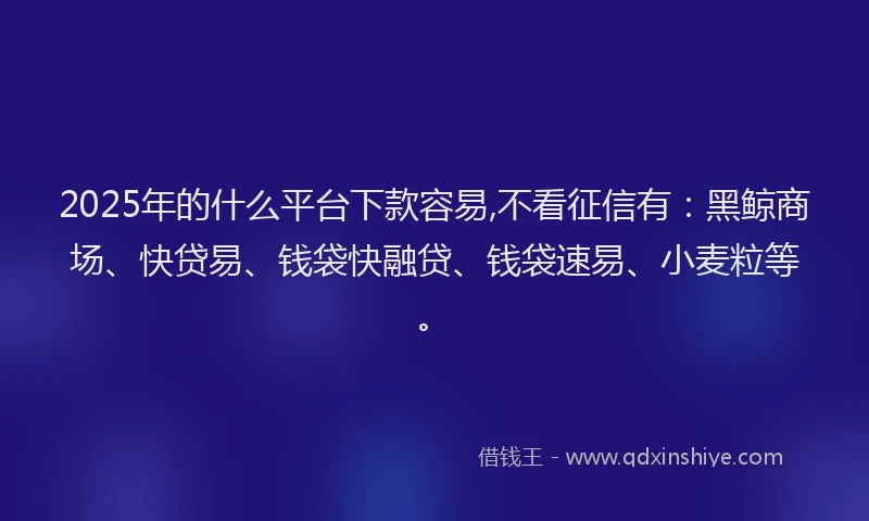 2025年的什么平台下款容易,不看征信有:黑鲸商场、快贷易、钱袋快融贷、钱袋速易、小麦粒等。