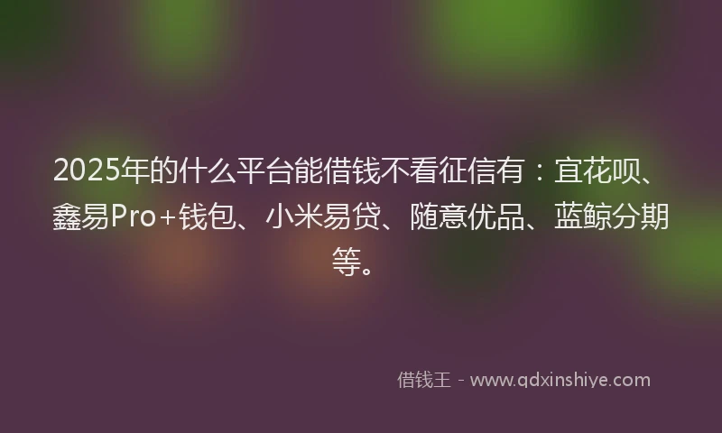 2025年的什么平台能借钱不看征信有：宜花呗、鑫易Pro+钱包、小米易贷、随意优品、蓝鲸分期等。