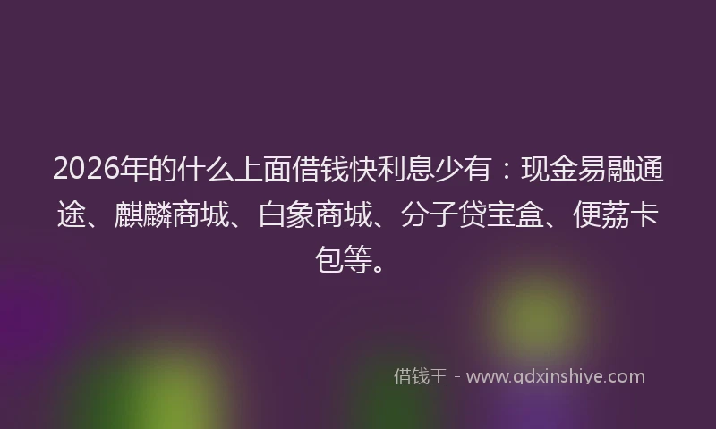 2026年的什么上面借钱快利息少有:现金易融通途、麒麟商城、白象商城、分子贷宝盒、便荔卡包等。