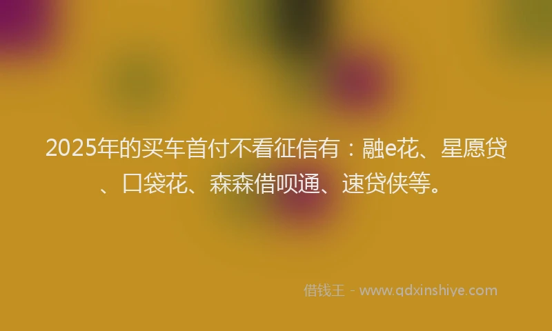 2025年的买车首付不看征信有：融e花、星愿贷、口袋花、森森借呗通、速贷侠等。